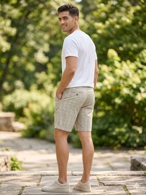 Haggar Men's Light Khaki Plaid Flat-Front Shorts Bermuda golf shorts A0204